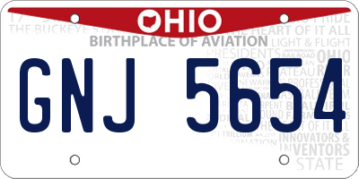 OH license plate GNJ5654
