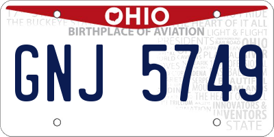 OH license plate GNJ5749