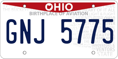 OH license plate GNJ5775
