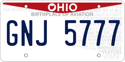 OH license plate GNJ5777