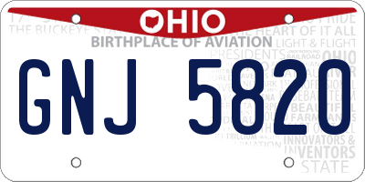 OH license plate GNJ5820