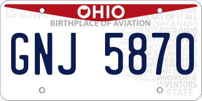 OH license plate GNJ5870