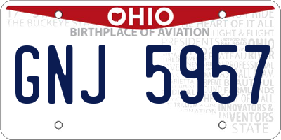 OH license plate GNJ5957