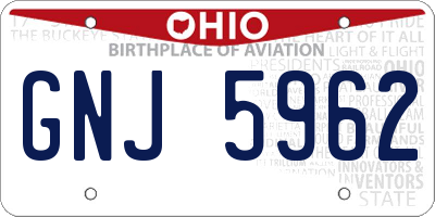 OH license plate GNJ5962