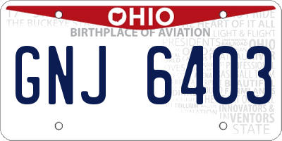 OH license plate GNJ6403