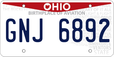 OH license plate GNJ6892