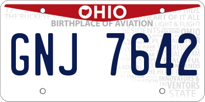 OH license plate GNJ7642