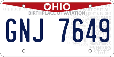 OH license plate GNJ7649