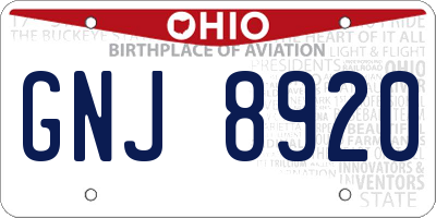 OH license plate GNJ8920