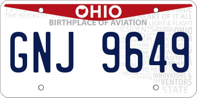 OH license plate GNJ9649