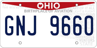OH license plate GNJ9660