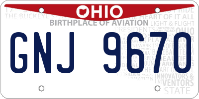 OH license plate GNJ9670