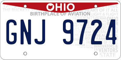 OH license plate GNJ9724
