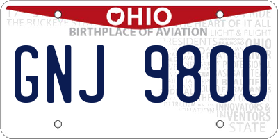 OH license plate GNJ9800