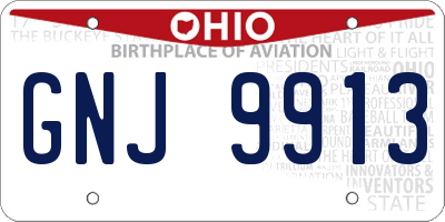 OH license plate GNJ9913