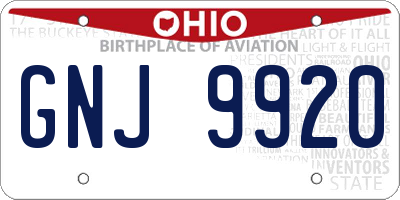 OH license plate GNJ9920
