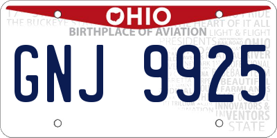 OH license plate GNJ9925