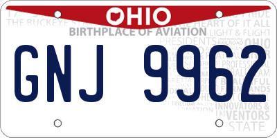 OH license plate GNJ9962