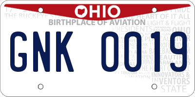 OH license plate GNK0019