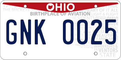OH license plate GNK0025