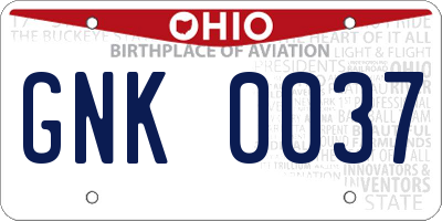 OH license plate GNK0037