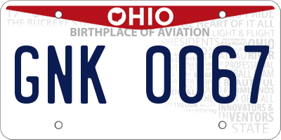 OH license plate GNK0067