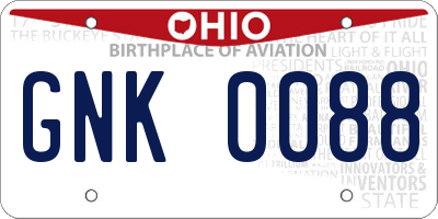 OH license plate GNK0088