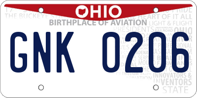 OH license plate GNK0206