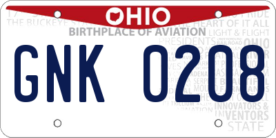 OH license plate GNK0208