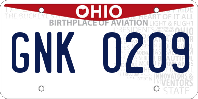 OH license plate GNK0209