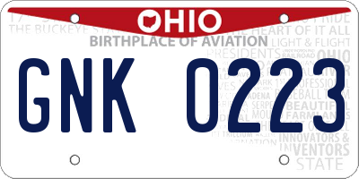 OH license plate GNK0223