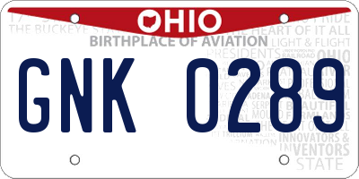 OH license plate GNK0289