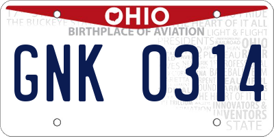 OH license plate GNK0314