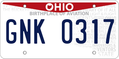 OH license plate GNK0317