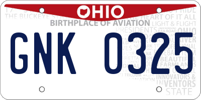 OH license plate GNK0325