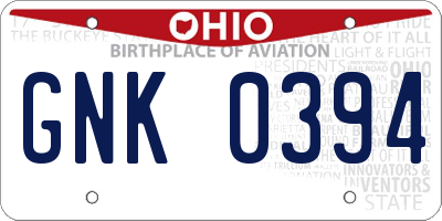 OH license plate GNK0394