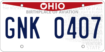 OH license plate GNK0407