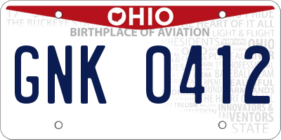 OH license plate GNK0412