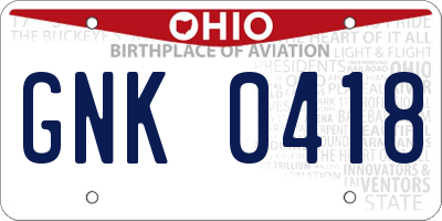 OH license plate GNK0418