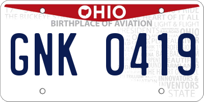 OH license plate GNK0419