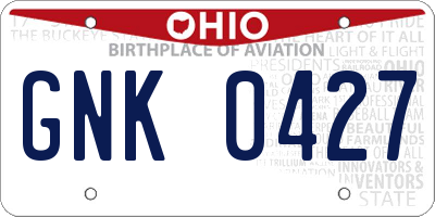 OH license plate GNK0427