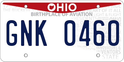 OH license plate GNK0460