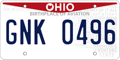 OH license plate GNK0496