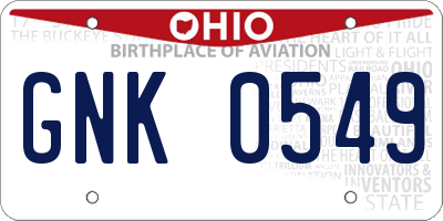 OH license plate GNK0549