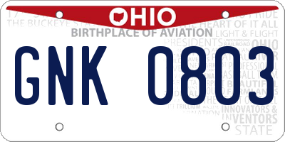 OH license plate GNK0803
