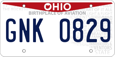 OH license plate GNK0829