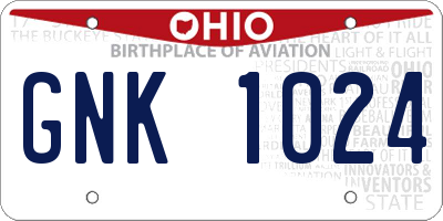 OH license plate GNK1024