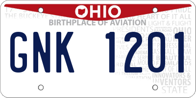OH license plate GNK1201