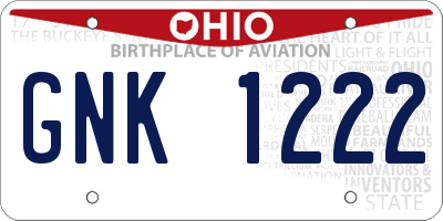 OH license plate GNK1222