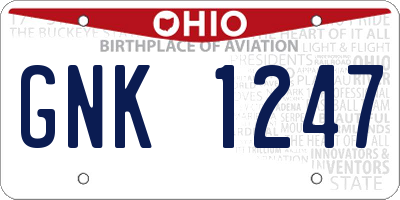 OH license plate GNK1247
